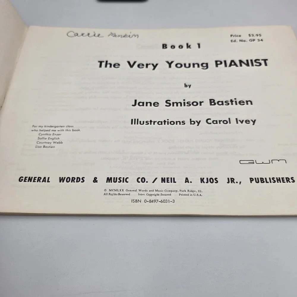 Very Young Pianist Book 1 Workbook Paperback 1970 By Jane Bastien